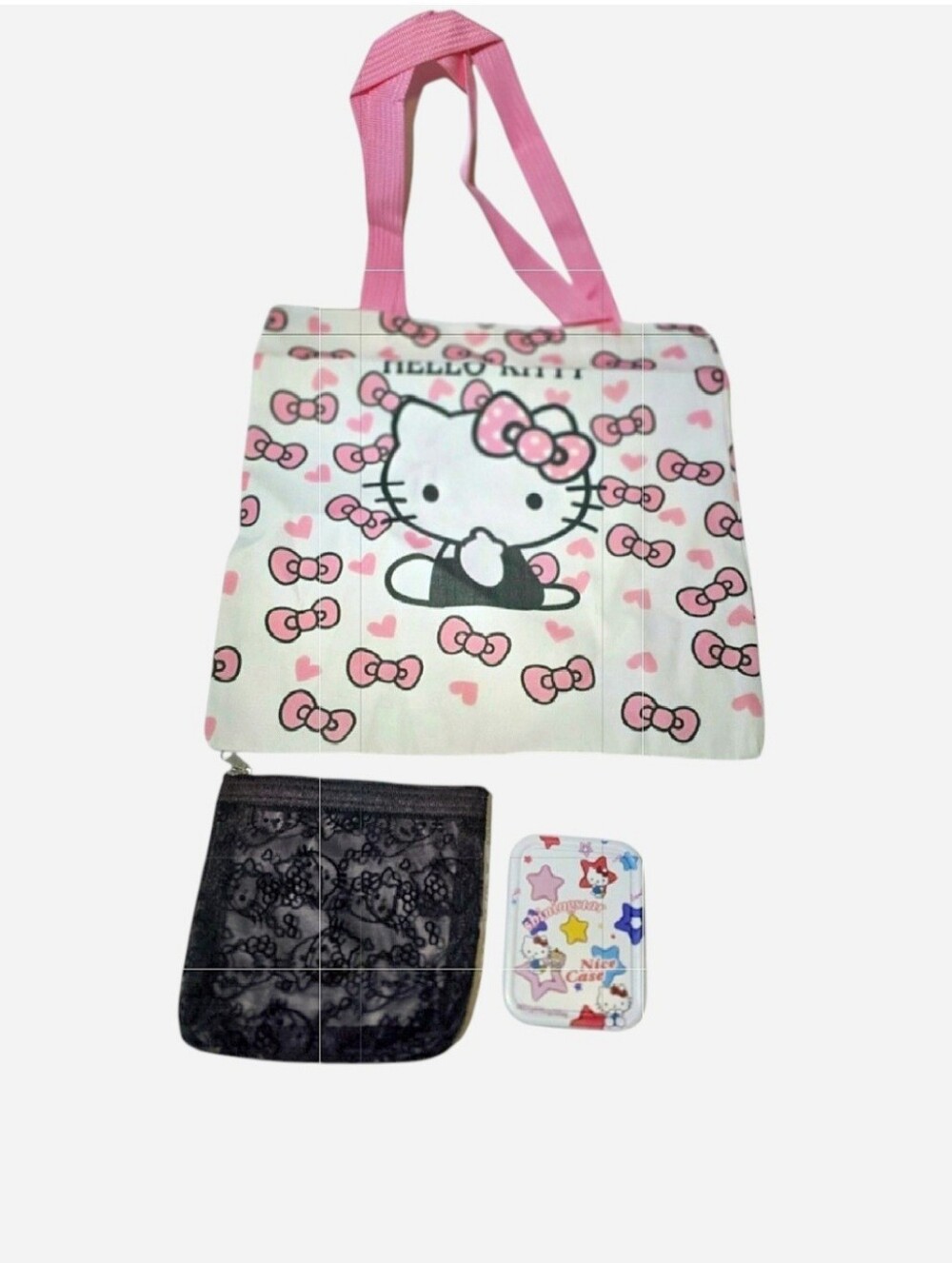 Hello Kitty Bundle With Tote Bag, Cosmetic Pouch, & 2 in 1 Mirror with Comb SET
